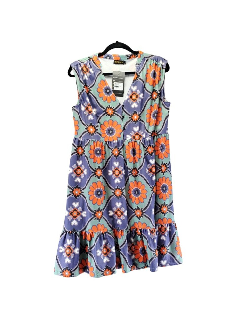 Reborn Dress Womens Small Aqua Multicolor Floral Sleeveless Tiered Casual *NWT*